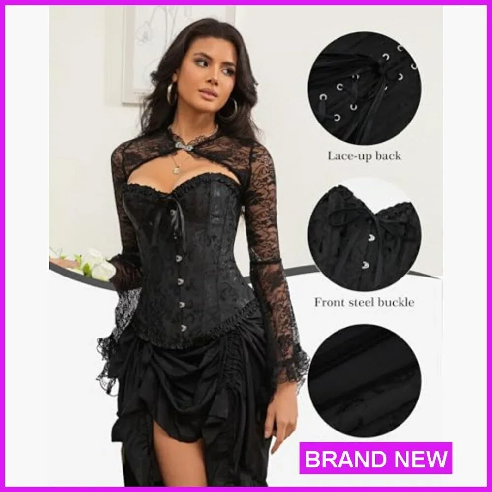 Vintage Satin Bustier Corset Top Lace Up Waist Cincher Shapewear Elegant